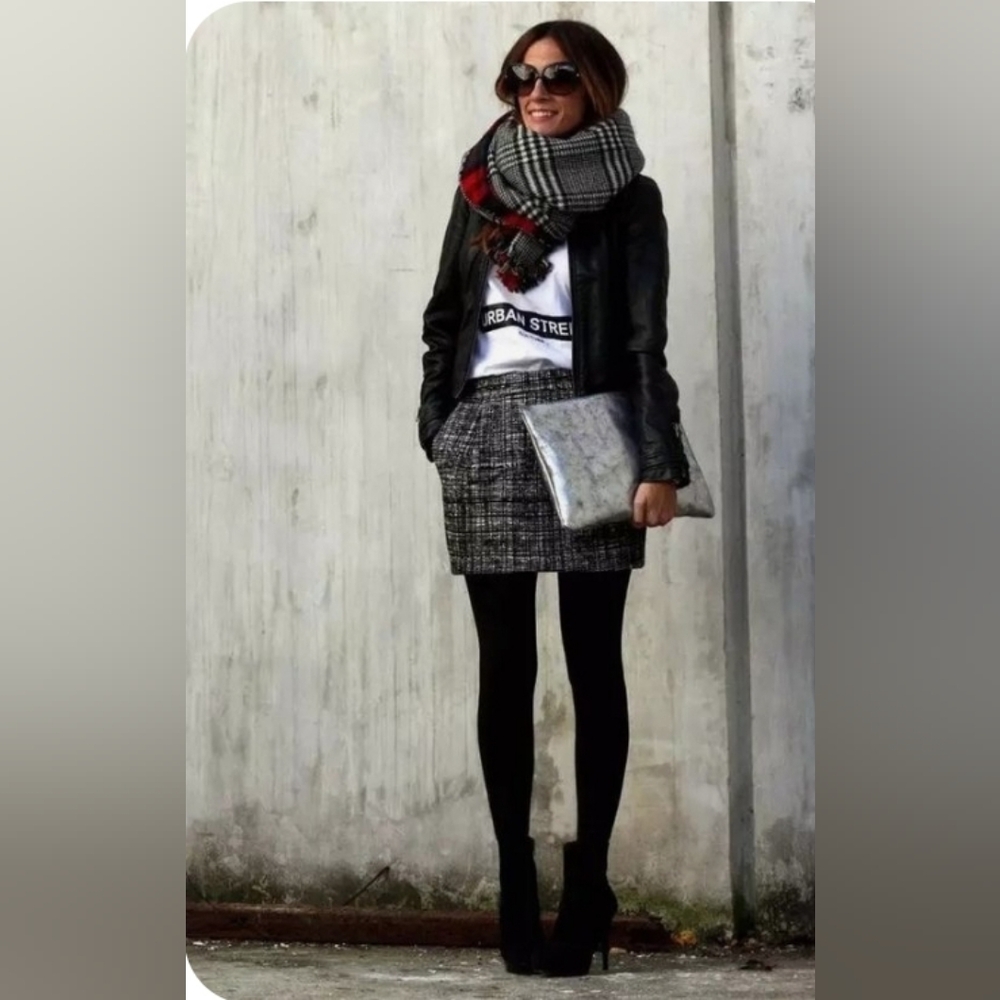 Grid Plaid Mini Dress Black and White Plus Size 4X - Picture 3 of 11